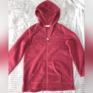 Quacker Factory Rhinestone Full Zip Burgund Silver Trim Velvet Cardigan Small